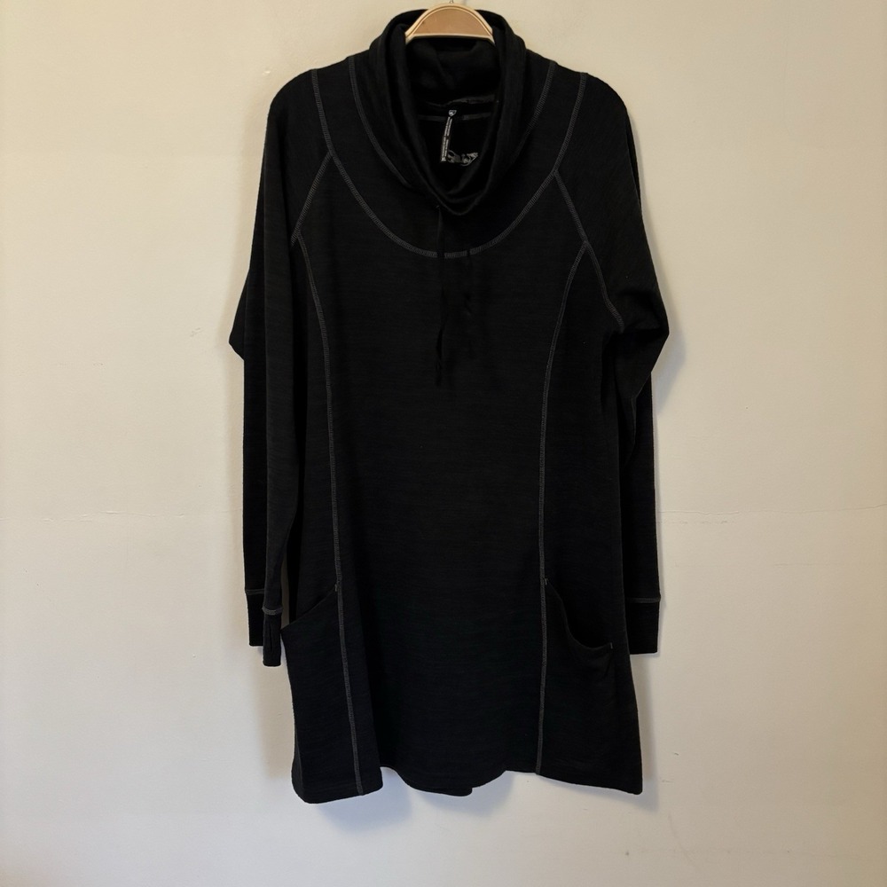Kuhl Lea Dress Cowl Tunic Women's XL Black Funnel Neck Long Sleeve Tunic Pockets